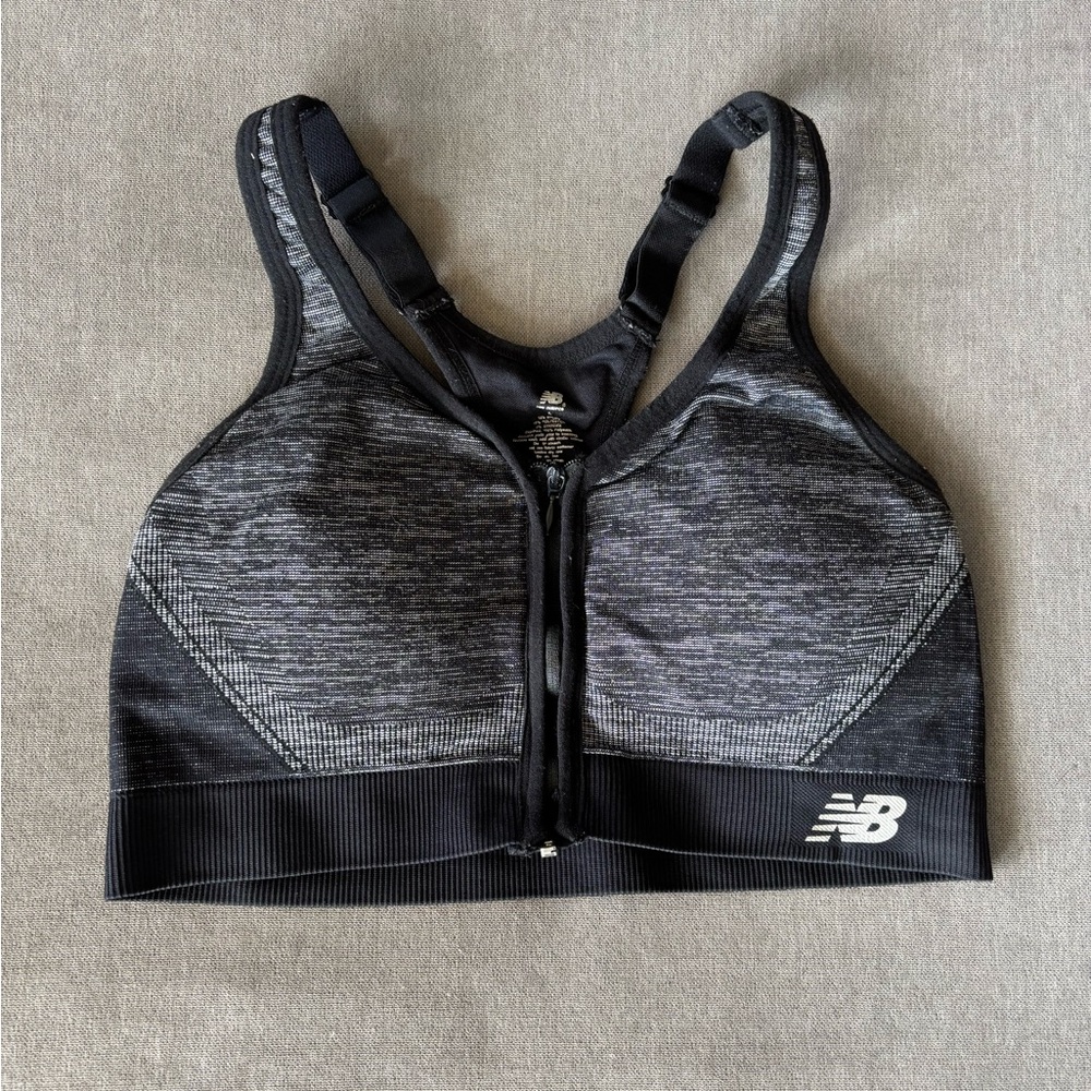 New Balance Women's Black Sports Bra w Zipper front